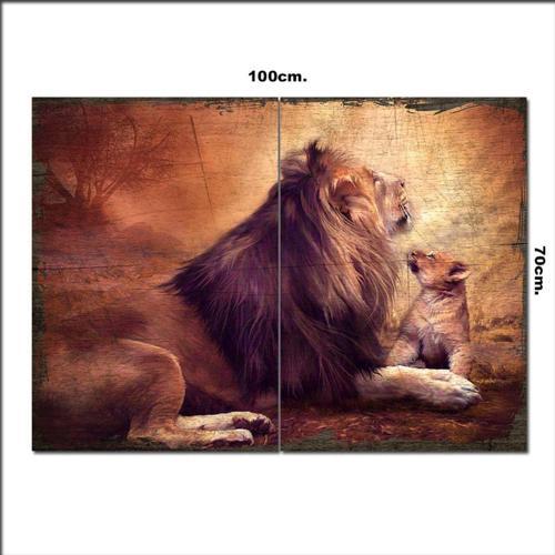 Ahşap Tablo Aslan Ve Yavrusu Şekilli 70*100Cm