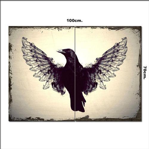 Ahşap Tablo Dumanlı Karga Görseli 70*100Cm