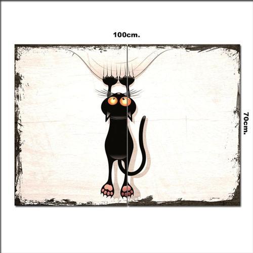 Ahşap Tablo Duvara Tutunan Kara Kedi Şekilli 70*100Cm