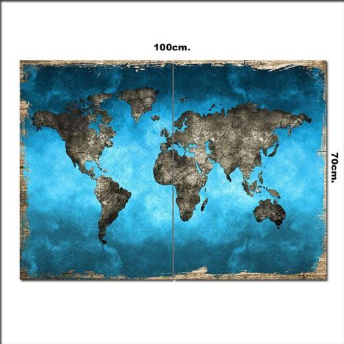 Ahşap Tablo Dünya Haritası 70*100Cm