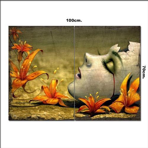 Ahşap Tablo Düşen Maske Ve Çiçekler Tarz 70*100Cm