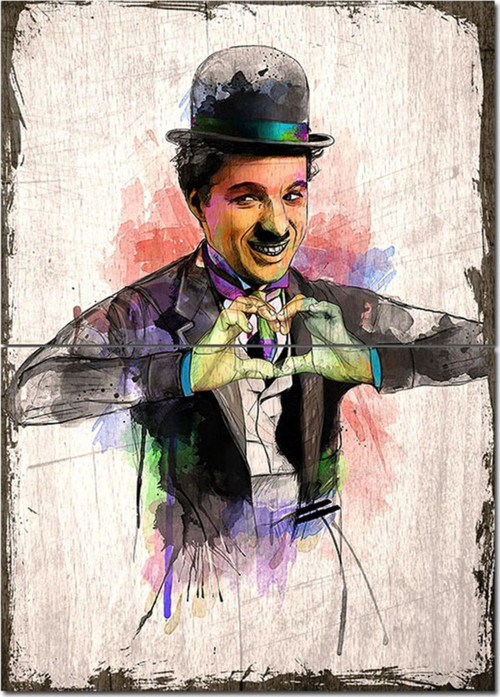 Ahşap Tablo Charlie Chaplin Kalp Hediyelik Ahşap Tablo