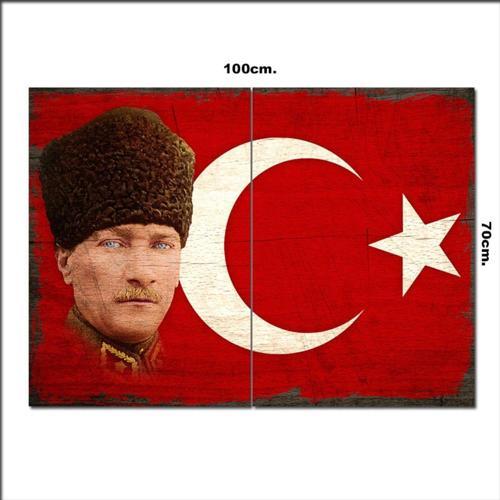 Ahşap Tablo Atatürk Türk Bayrağı Tarz 70*100Cm