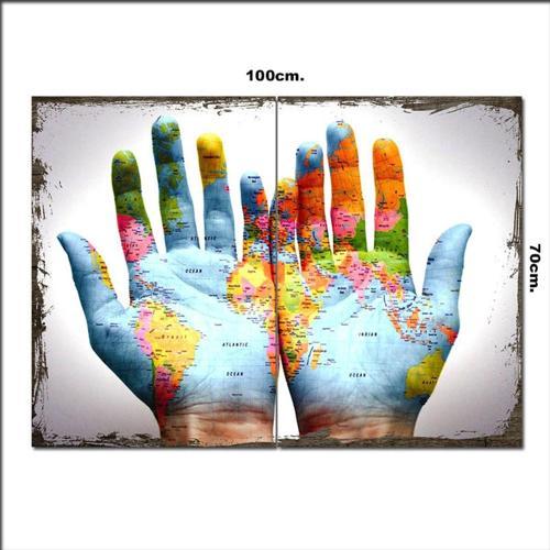 Ahşap Tablo Eldeki Harita 70*100Cm