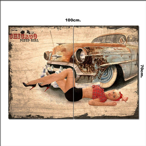 Ahşap Tablo Chicago Da Pinup Girl Şekilli 70*100Cm