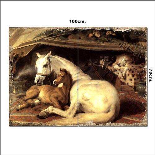 Ahşap Tablo Atlar Ve Köpekler 70*100Cm