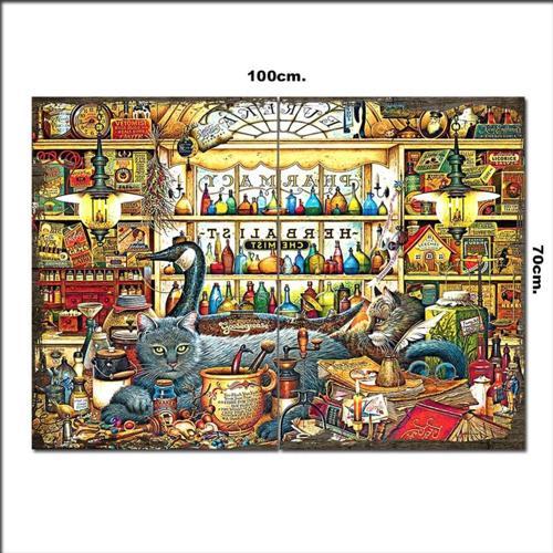 Ahşap Tablo Eski Eczane Ve Kedi 70*100Cm