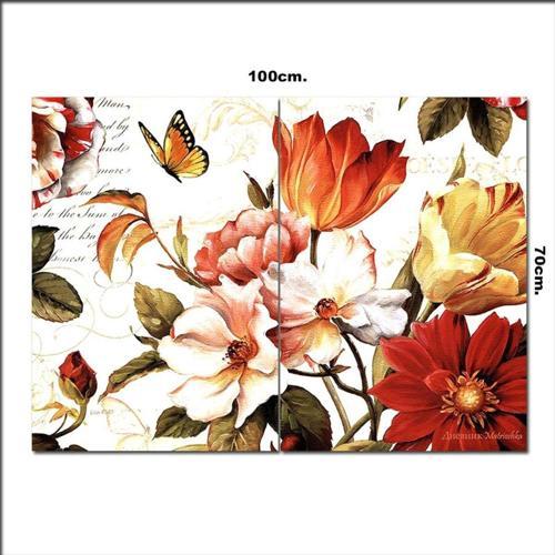 Ahşap Tablo Çiçekler Ve Kelebek Görseli 70*100Cm