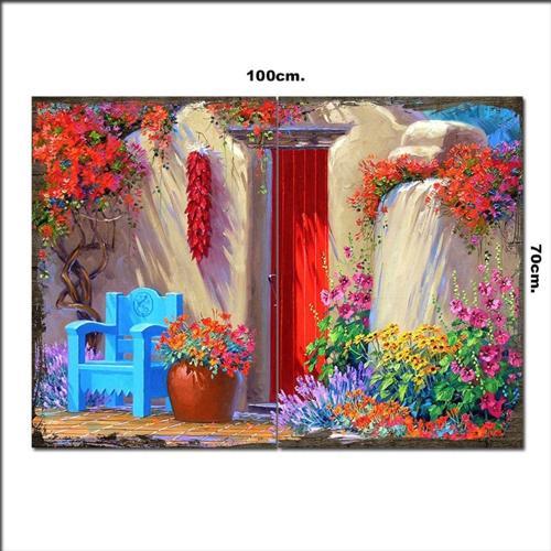 Ahşap Tablo Çiçekli Bahçe 70*100Cm