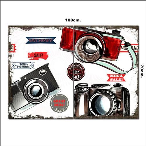 Ahşap Tablo Eski Fotoğraf Makineları 70*100Cm