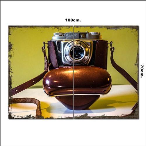 Ahşap Tablo Eski Fotoğraf Makinesı 70*100Cm