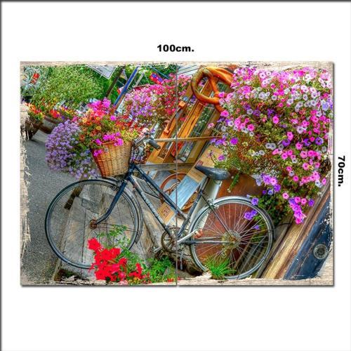 Ahşap Tablo Çiçekli Bisiklet 70*100Cm