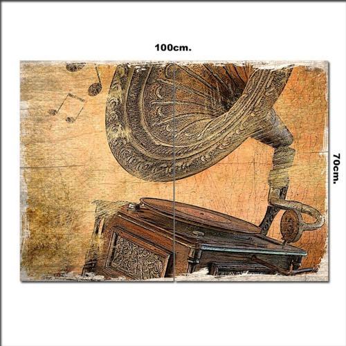 Ahşap Tablo Eski Gramafon Şekilli 70*100Cm