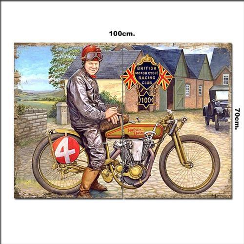Ahşap Tablo Eski Harley Davidsons 70*100Cm