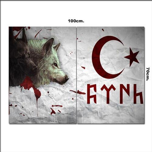 Ahşap Tablo Göktürkçe Türk Ve Kurt Baskılı 70*100Cm