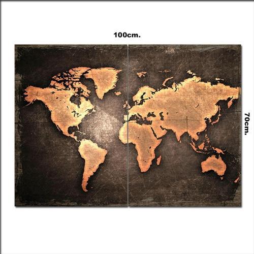 Ahşap Tablo Kahve Rengi Dünya Haritası Baskılı 70*100Cm