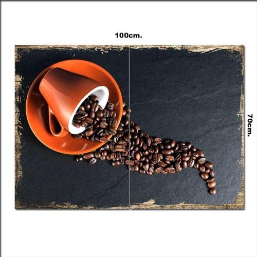 Ahşap Tablo Kahve Taneleri Fincan 70*100Cm