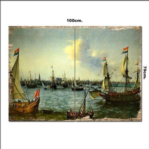 Ahşap Tablo Eski Savaş Gemileri 70*100Cm