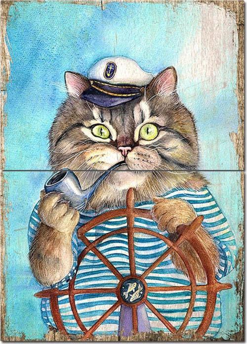 Ahşap Tablo Kaptan Kedi Mdf Tablo