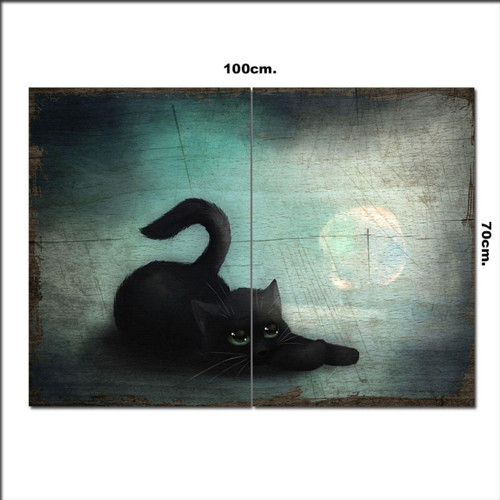 Ahşap Tablo Kara Kedi Şekilli 70*100Cm