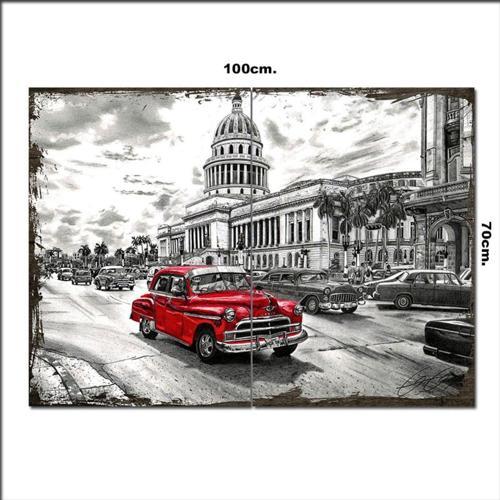 Ahşap Tablo Havana Kırmızı Otomobil Desenli 70*100Cm