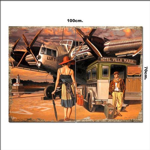 Ahşap Tablo Eski Yolcu Uçağı 70*100Cm