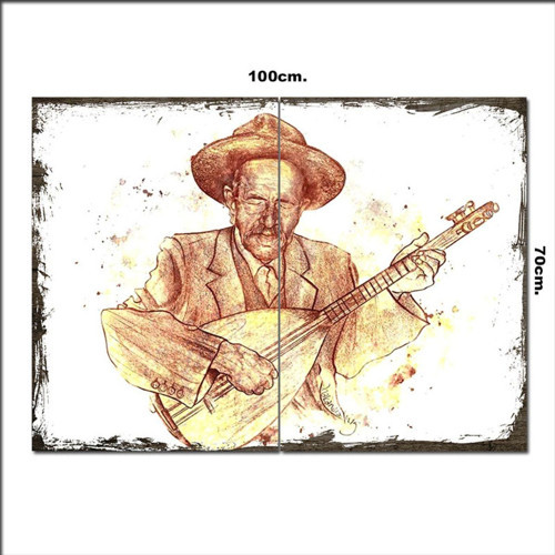 Ahşap Tablo Karakalem Aşık Veysel 70*100Cm