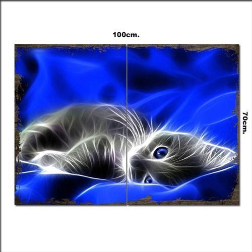 Ahşap Tablo Işıltılı Yavru Kedi 70*100Cm