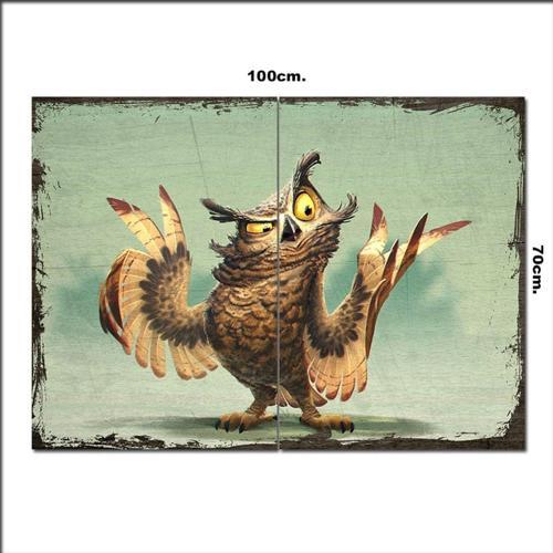 Ahşap Tablo İllustrasyon Baykuş 70*100Cm