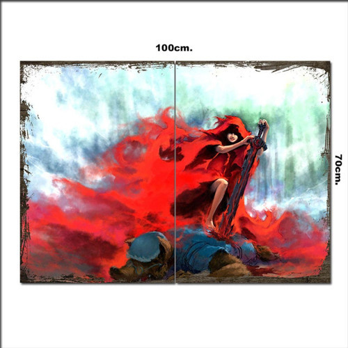 Ahşap Tablo Kırmızı Başlıklı Kız Ve Kurt 70*100Cm