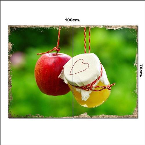Ahşap Tablo Kırmızı Elma Ve Püre 70*100Cm