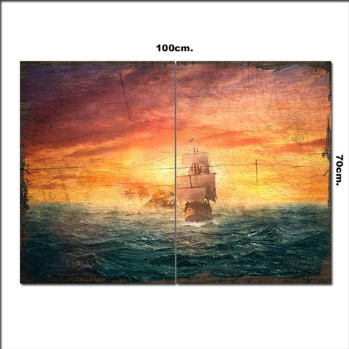 Ahşap Tablo Fırtınada Yelkenli Gemi Tarz 70*100Cm