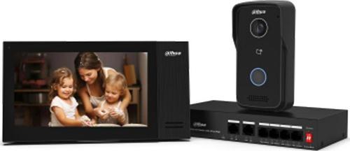 KTP02 Kablolu (Cat6) 7 Tft Ekran ve Kapı Paneli + 4 Port Switch Siyah Ip Villa Interkom Set