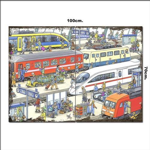 Ahşap Tablo İstasyon Karikatürü 70*100Cm