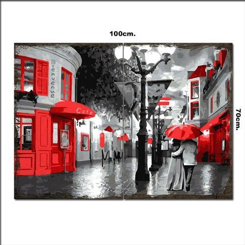Ahşap Tablo Kırmızı Sokak Görseli 70*100Cm