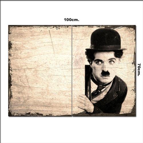 Ahşap Tablo İzleyen Charlie Chaplin Şekilli 70*100Cm