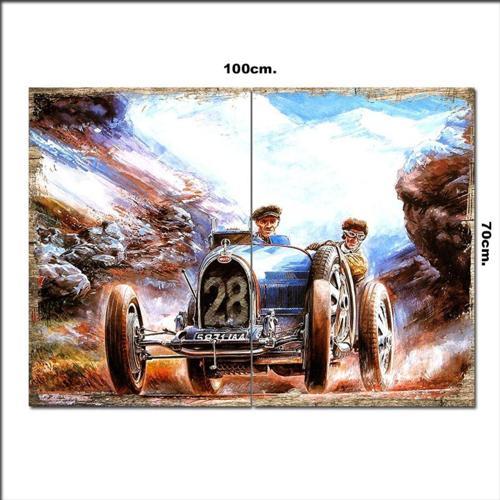 Ahşap Tablo Geçmişteki Yarış Otomobili 70*100Cm