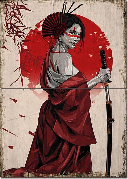 Kadın Samuray Hediyelik Ahşap Tablo 70Cmx 100Cm