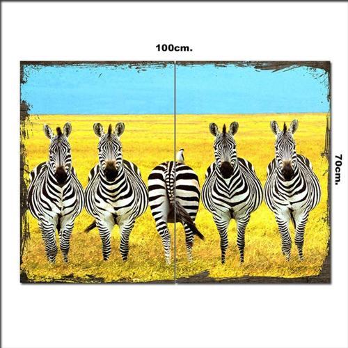 Ahşap Tablo Komik Zebralar 70*100Cm