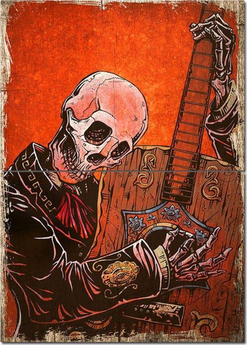 Ahşap Tablo Gitar Çalan İskelet Art Mdf Poster