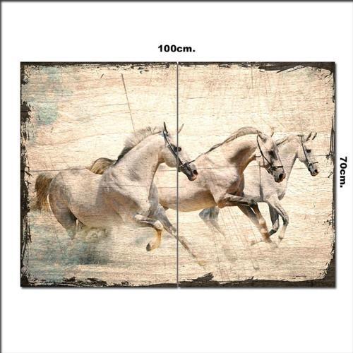 Ahşap Tablo Koşan Beyaz Atlar Desenli 70*100Cm