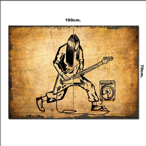 Ahşap Tablo Gitarist Kaya Resmi Tarz 70*100Cm