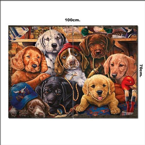 Ahşap Tablo Köpekler Topluluğu Baskılı 70*100Cm