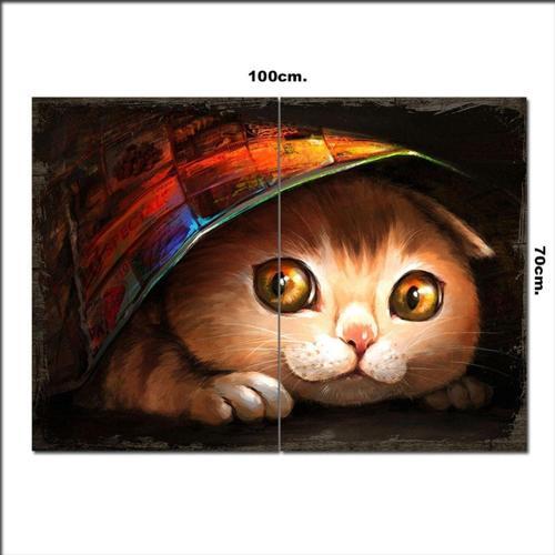 Ahşap Tablo Gizlenen Kedi Şekilli 70*100Cm