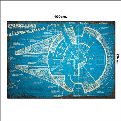 Ahşap Tablo Millennium Falcon Şeması Tarz 70*100Cm