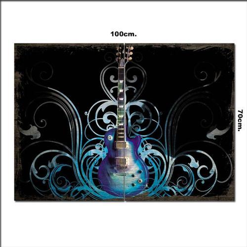 Ahşap Tablo Mor Elektronik Gitar Baskılı 70*100Cm