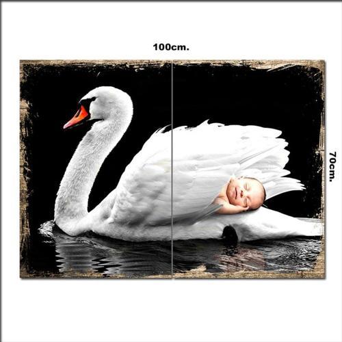 Ahşap Tablo Kuğu Ve Uyuyan Bebek 70*100Cm