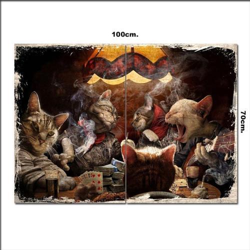 Ahşap Tablo Poker Oynayan Kediler 70*100Cm