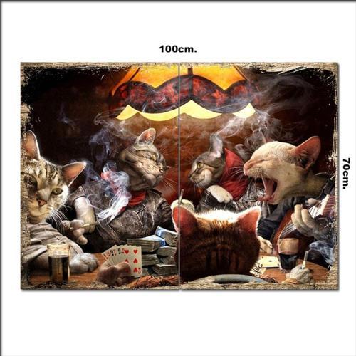 Ahşap Tablo Pokerci Kediler Baskılı 70*100Cm