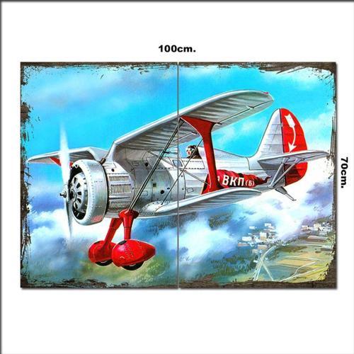 Ahşap Tablo Polikarpov I-15 Savaş Uçağı 70*100Cm